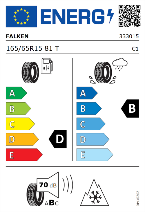 Tyre Label for Falken Eurowinter HS01 165/65R15 81T