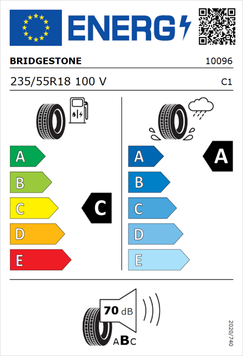 Tyre Label for Bridgestone Alenza 001 235/55R18 100V