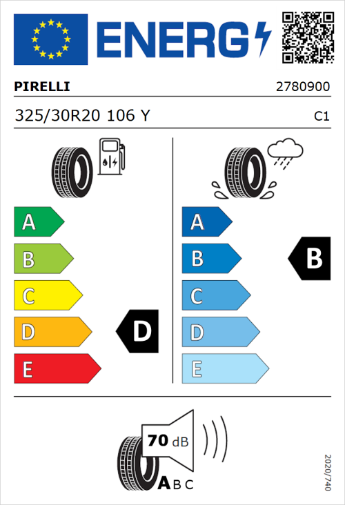 Tyre Label for Pirelli P Zero (PZ4) Sport Car 325/30R20 106Y