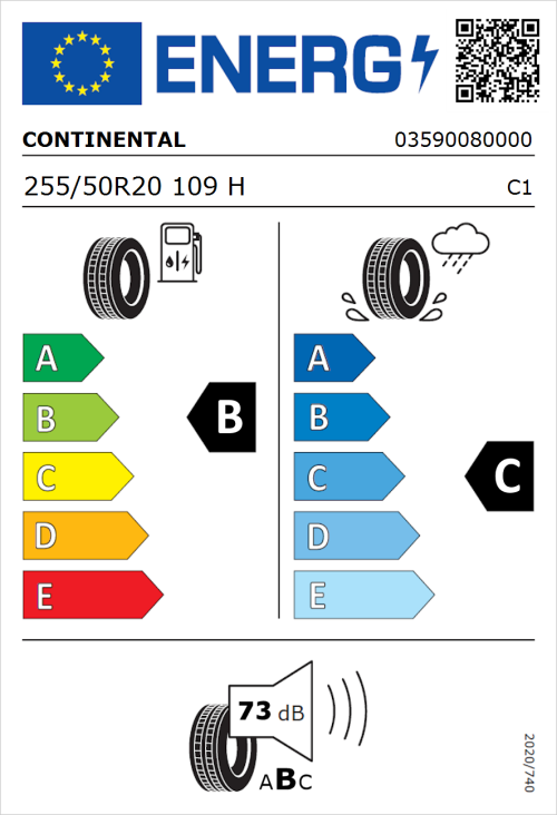 Tyre Label for Continental ContiCrossContact LX Sport 255/50R20 109H