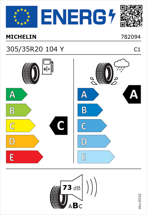 Tyre Label for Michelin Pilot Sport 4 S 305/35R20 104Y