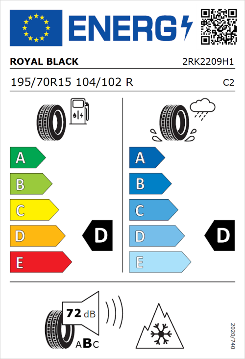 Tyre Label for Royal Black Winter 195/70R15 104/102R