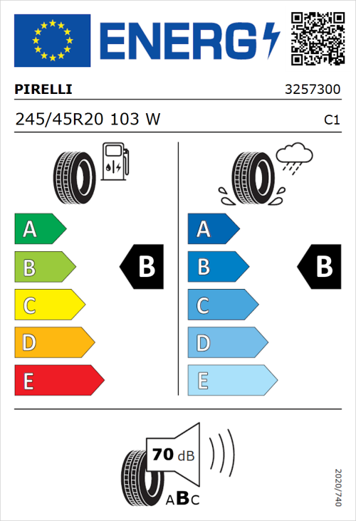 Tyre Label for Pirelli P Zero (PZ4) Sport Car 245/45R20 103W