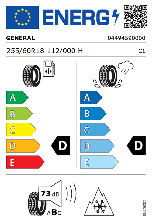 Tyre Label for General Grabber AT 3 255/60R18 112/000H