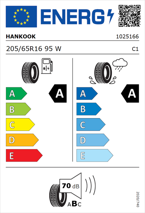 Tyre Label for Hankook Ventus Prime 3 K125 205/65R16 95W