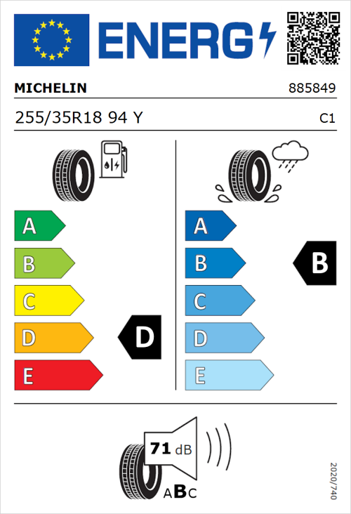 Tyre Label for Michelin Pilot Sport 4 S 255/35R18 94Y