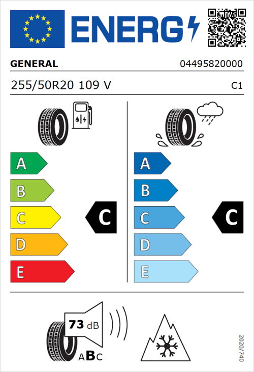 Tyre Label for General Grabber Cross A/S 255/50R20 109V