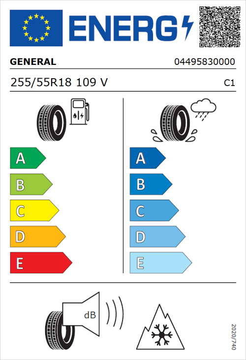 Tyre Label for General Grabber Cross A/S 255/55R18 109V