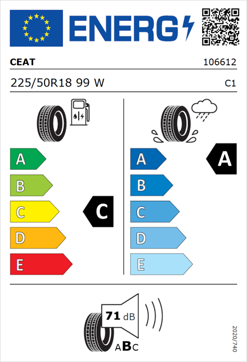 Tyre Label for CEAT SportDrive 225/50R18 99W