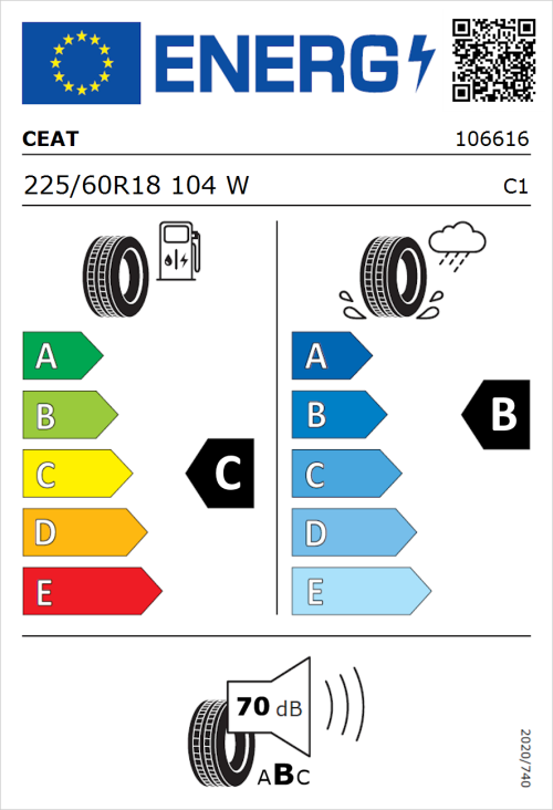 Tyre Label for CEAT SportDrive 225/60R18 104W
