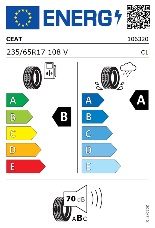 Tyre Label for CEAT SportDrive 235/65R17 108V