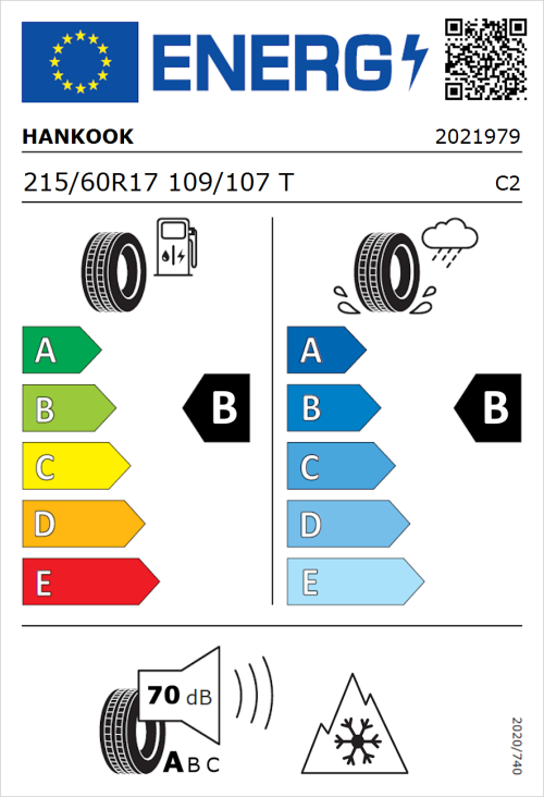 Tyre Label for Hankook Vantra ST AS2 RA30 215/60R17 109/107T
