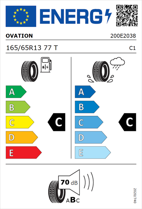 Tyre Label for Ovation VI-682 Ecovision 165/65R13 77T