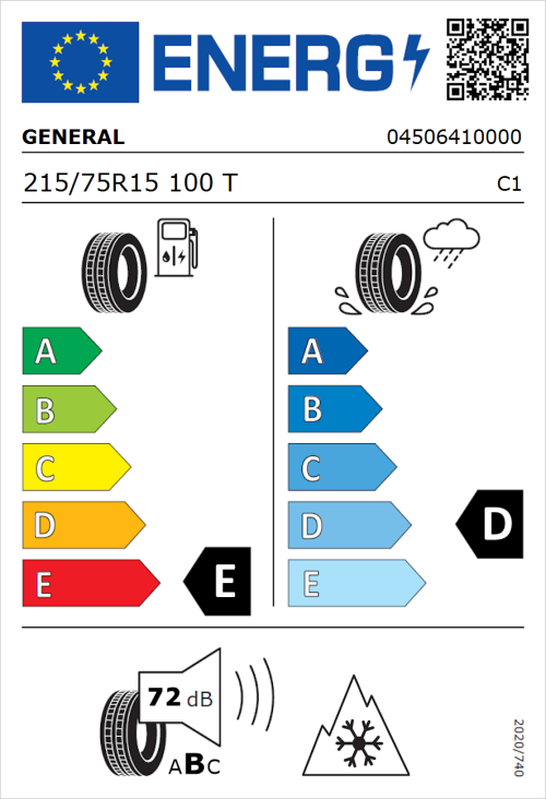 Tyre Label for General Grabber AT 3 215/75R15 100T