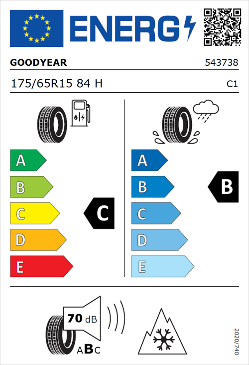 Tyre Label for Goodyear Vector 4Seasons Gen-2 175/65R15 84H