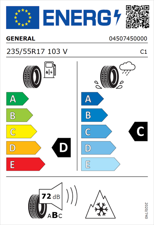 Tyre Label for General Snow Grabber Plus 235/55R17 103V